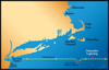 Nantucket lightship station location (Approximately 100 miles off mainland - 40 deg., 33 min., North / 69 deg., 28 min., West; - 192 ft. depth of water) in relation to shipping lanes and location of the SS Andrea Doria collision with the MS Stockholm. Nantucket lightship was the most remote location and was stationed farther offshore than all other U.S. lightships.