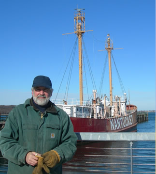 A volunteer during January 2010, getting ready to board LV-112 and join the others to prepare the ship for its tow to its new home port of Boston.