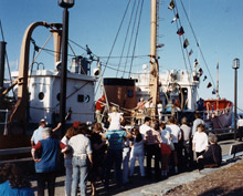 Visitors boarding LV-112 for a tour
